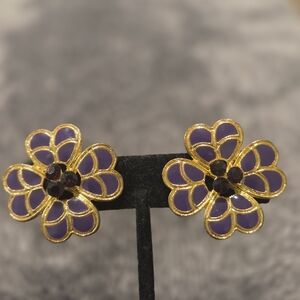 Vintage Unsigned Purple and Gold Flower Clio-on Earrings
